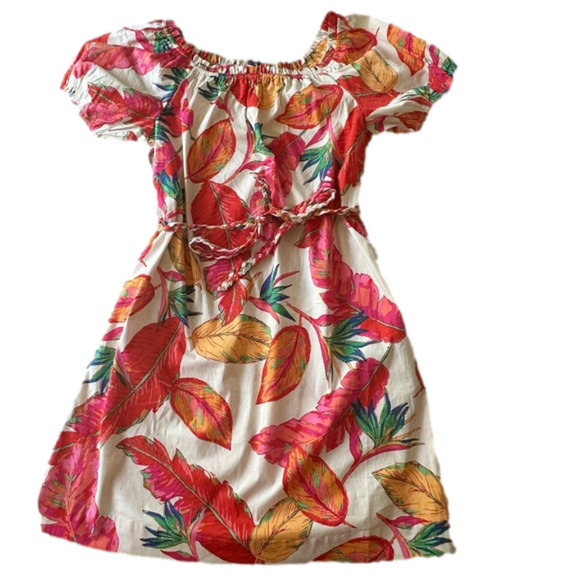 Nine West Off Shoulder Short Puff Sleeve Belted Tropical Floral Print Dress M - Picture 4 of 12